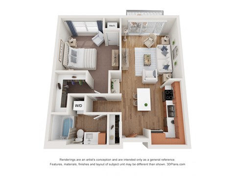 Floor plan for 1 bed, 1 bath, 710 sqft